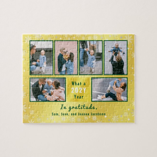 Family Photo Collage 6 Images Golden Personalized Jigsaw Puzzle (Horizontal)