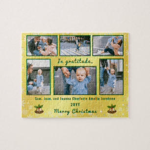 Family Photo Collage 6 Images Golden Personalized Jigsaw Puzzle