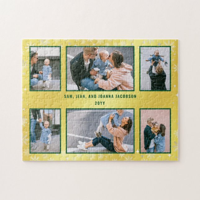 Family Photo Collage 6 Images Golden Personalized Jigsaw Puzzle (Horizontal)