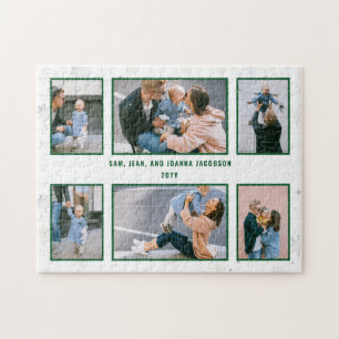 Family Photo Collage 6 Images White Minimalist Jigsaw Puzzle
