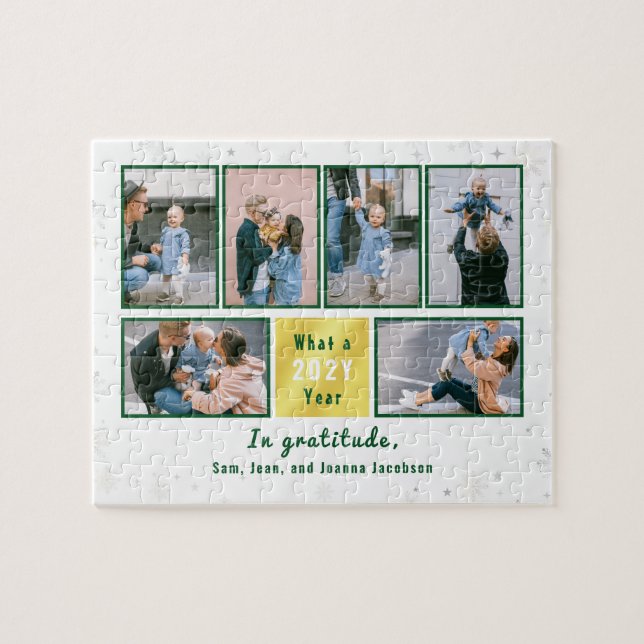 Family Photo Collage 6 Images White Personalized Jigsaw Puzzle (Horizontal)