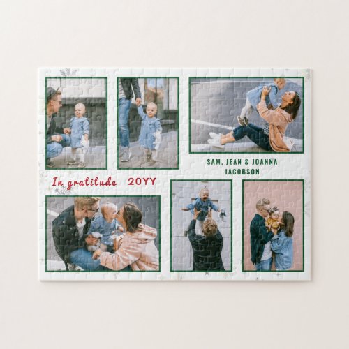 Family Photo Collage 6 Images White Personalized Jigsaw Puzzle