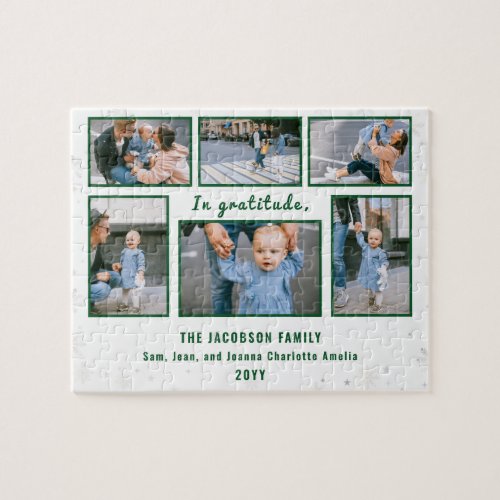 Family Photo Collage 6 Images White Personalized Jigsaw Puzzle