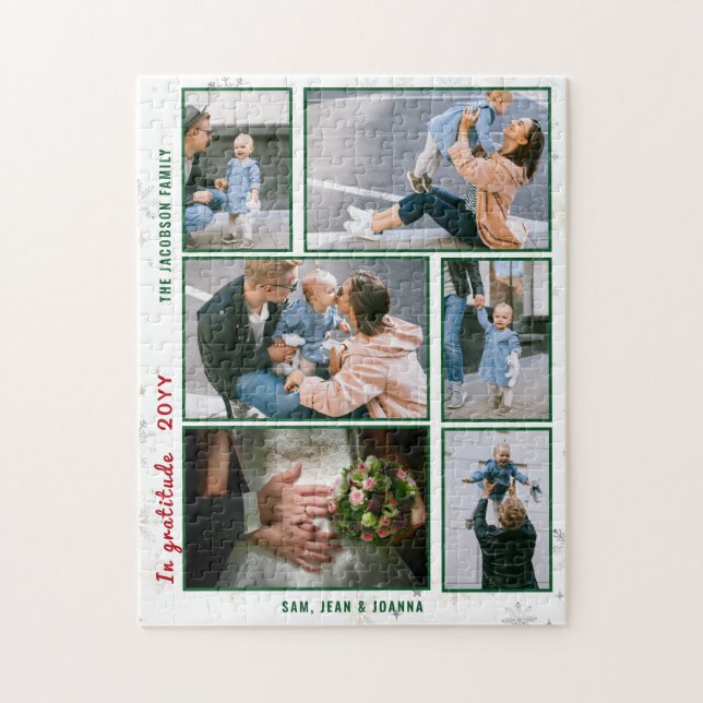 Family Photo Collage 6 Images White Personalized Jigsaw Puzzle (Vertical)