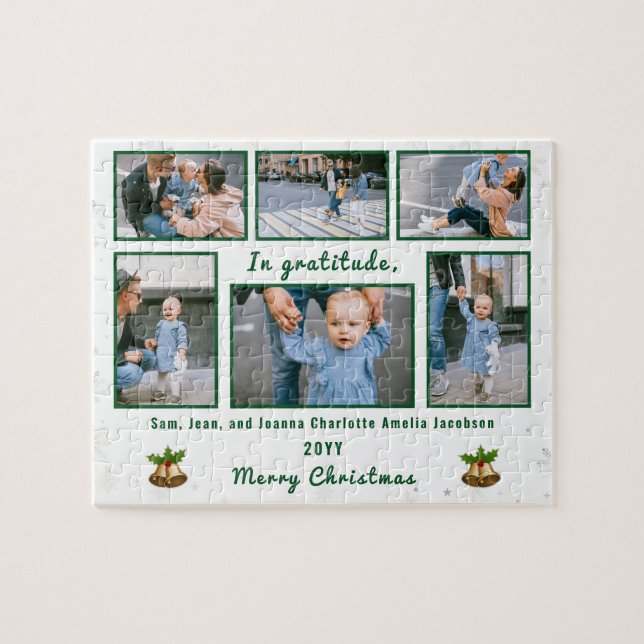 Family Photo Collage 6 Images White Personalized Jigsaw Puzzle (Horizontal)