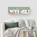 FAMILY Photo Collage 6 Picture Green and Natural Canvas Print<br><div class="desc">Personalized stretched canvas print with the word FAMILY lettered above your photos. The photo template is set up for you to add 6 of your favorite pictures, which are displayed in square format in a simple, strip style, photo collage. This smart and stylish custom piece of wall art has a...</div>
