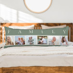 FAMILY Photo Collage 6 Picture Green Body Pillow<br><div class="desc">Personalized long pillow with the word FAMILY lettered above your photos. The photo template is set up for you to add 6 of your favorite pictures, which are displayed in square format in a simple, strip style, photo collage. This smart and stylish custom piece of home decor, has a trendy...</div>