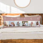 FAMILY Photo Collage 6 Picture Pink Body Pillow<br><div class="desc">Personalized long pillow with the word FAMILY lettered above your photos. The photo template is set up for you to add 6 of your favorite pictures, which are displayed in square format in a simple, strip style, photo collage. This smart and stylish custom piece of home decor, has a gentle...</div>