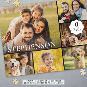 Family Photo Collage 6 Pictures Name Black Jigsaw Puzzle