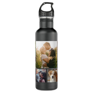 Family Photo Collage 7 Custom Pictures   Black Stainless Steel Water Bottle
