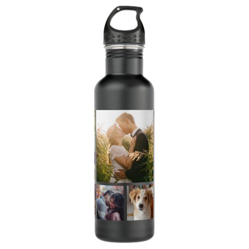 Family Photo Collage 7 Custom Pictures  Black Stainless Steel Water Bottle