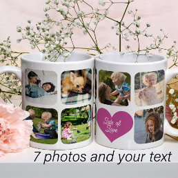 Family photo collage 7 photos custom name text coffee mug