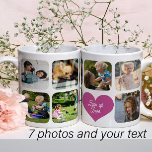 Family photo collage 7 photos custom name text coffee mug