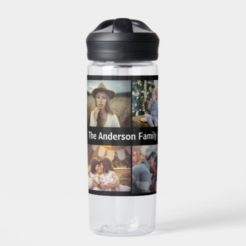 Family Photo Collage 8 Custom Picture  Name Black Water Bottle