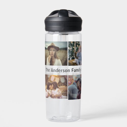 Family Photo Collage 8 Custom Pictures  Name Text Water Bottle