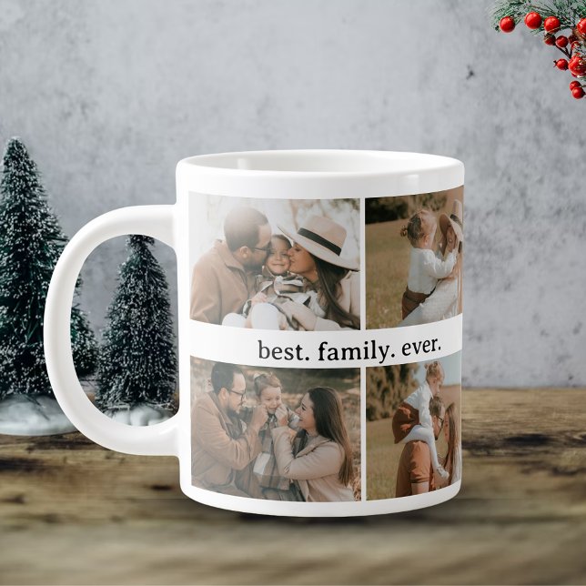 Family Photo Collage - 8 Photos Custom Text black  Giant Coffee Mug (Creator Uploaded)
