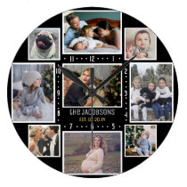 Family Photo Collage 9 Custom Pics Add Name Black Large Clock Family Photo Collage 9 Custom Pics Add Name Black Large Clock