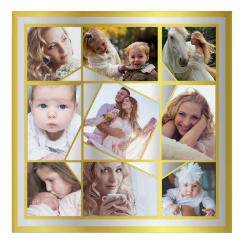 Family Photo Collage 9 Instagram Pic Gold Silver Acrylic Print