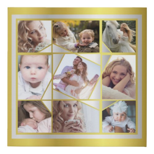 Family Photo Collage 9 Instagram Pic Gold Silver Faux Canvas Print