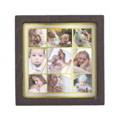 Family Photo Collage 9 Instagram Pic Gold Silver Gift Box