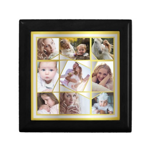 Family Photo Collage 9 Instagram Pic Gold Silver Gift Box