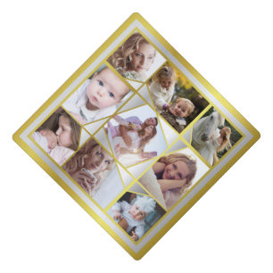 Family Photo Collage 9 Instagram Pic Gold Silver Graduation Cap Topper