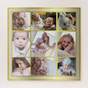 Family Photo Collage 9 Instagram Pic Gold Silver Jigsaw Puzzle
