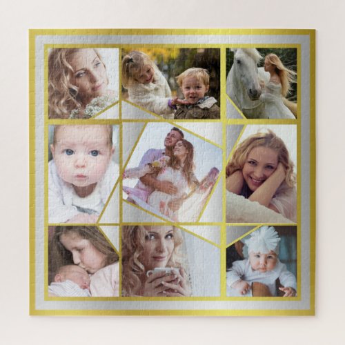 Family Photo Collage 9 Instagram Pic Gold Silver Jigsaw Puzzle