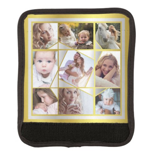Family Photo Collage 9 Instagram Pic Gold Silver Luggage Handle Wrap