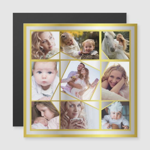 Family Photo Collage 9 Instagram Pic Gold Silver Magnetic Invitation