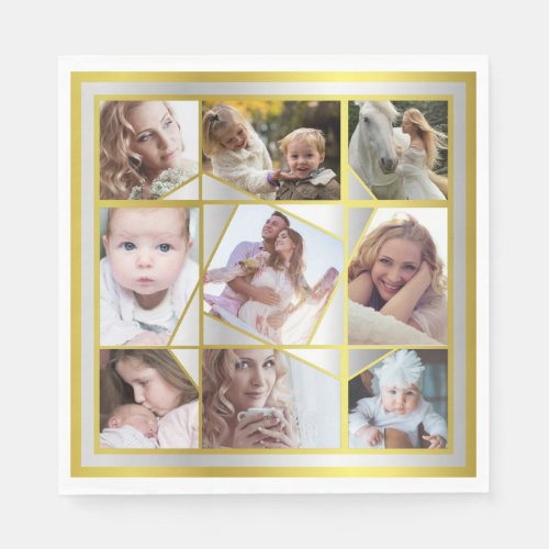 Family Photo Collage 9 Instagram Pic Gold Silver Napkins