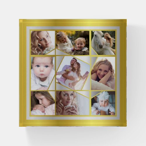 Family Photo Collage 9 Instagram Pic Gold Silver Paperweight