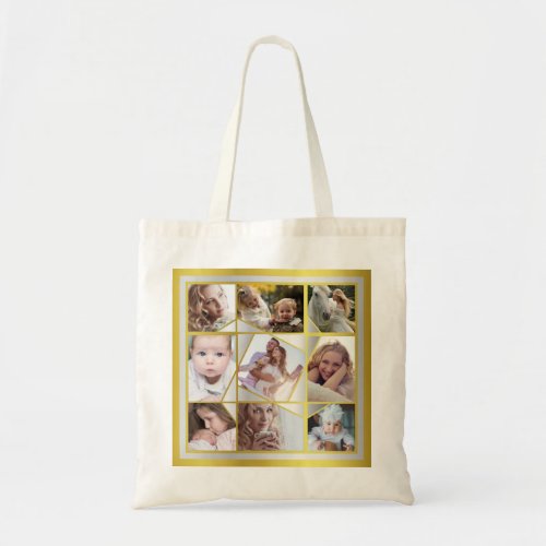 Family Photo Collage 9 Instagram Pic Gold Silver Tote Bag