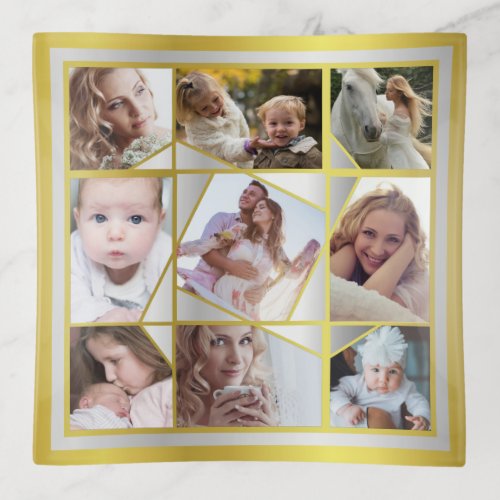 Family Photo Collage 9 Instagram Pic Gold Silver Trinket Tray
