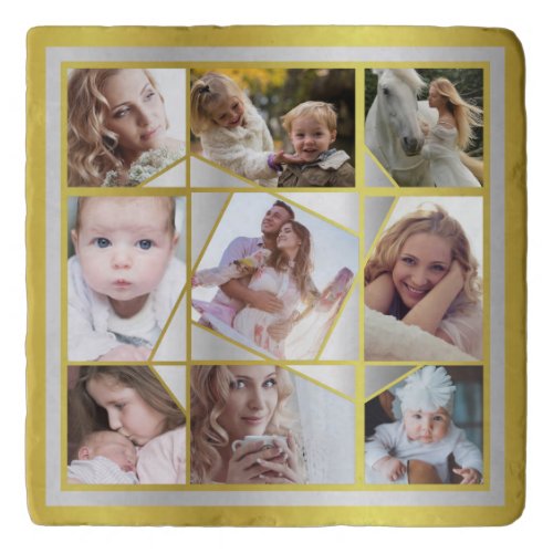 Family Photo Collage 9 Instagram Pic Gold Silver Trivet