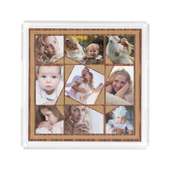 Family Photo Collage 9 Instagram Pics Wood Burlap Acrylic Tray by PictureCollage at Zazzle