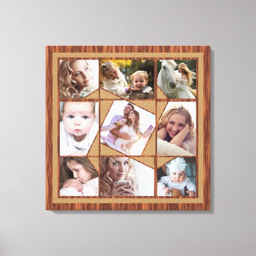 Family Photo Collage 9 Instagram Pics Wood Burlap Canvas Print