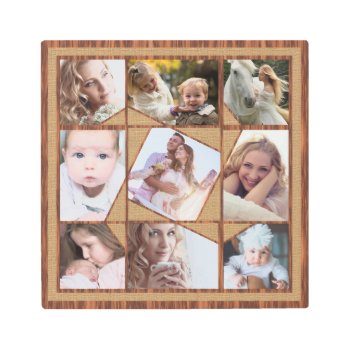 Family Photo Collage 9 Instagram Pics Wood Burlap Metal Print by PictureCollage at Zazzle