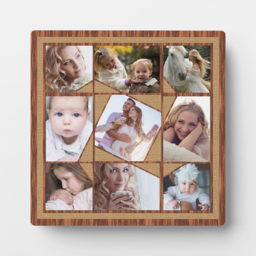 Family Photo Collage 9 Instagram Pics Wood Burlap Plaque