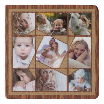 Family Photo Collage 9 Instagram Pics Wood Burlap Trivet by PictureCollage at Zazzle