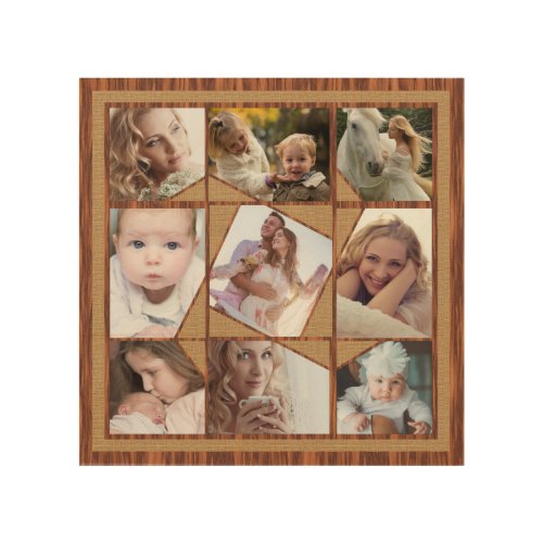 Family Photo Collage 9 Instagram Pics Wood Burlap Wood Wall Art