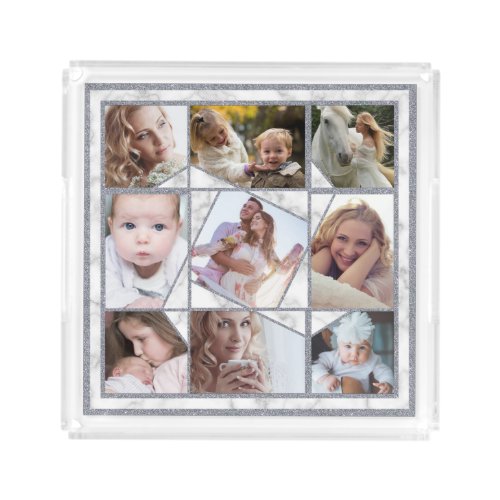 Family Photo Collage 9 Instagram Pictures  Marble Acrylic Tray