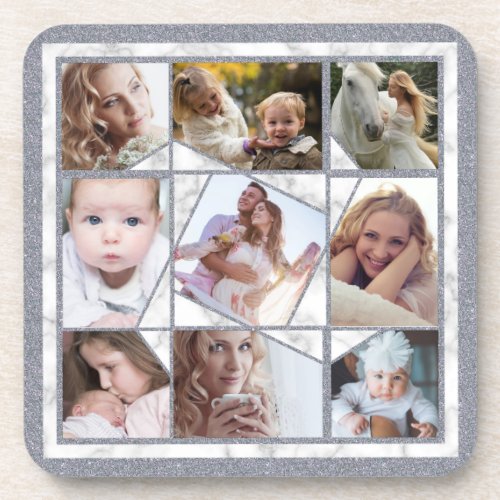 Family Photo Collage 9 Instagram Pictures  Marble Beverage Coaster