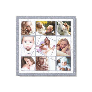 Family Photo Collage 9 Instagram Pictures | Marble Canvas Print