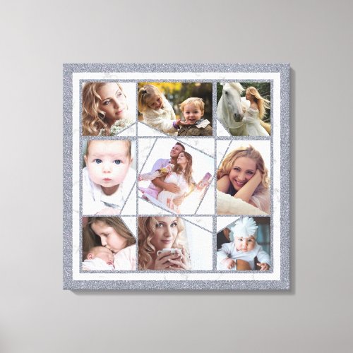 Family Photo Collage 9 Instagram Pictures  Marble Canvas Print