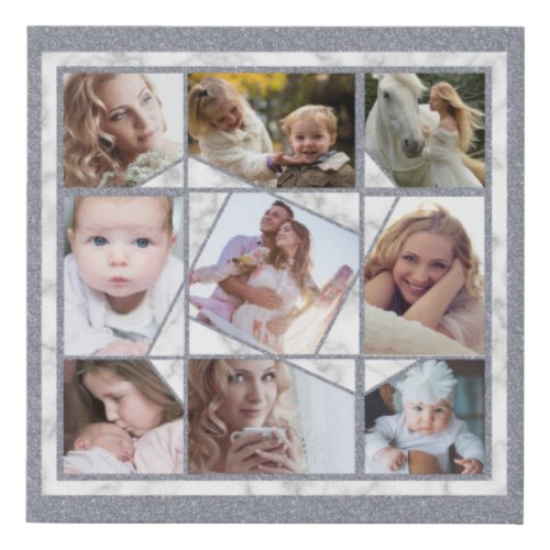 Family Photo Collage 9 Instagram Pictures  Marble Faux Canvas Print
