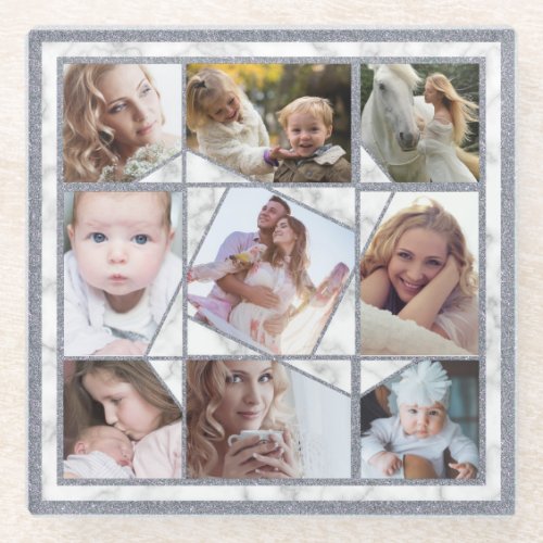Family Photo Collage 9 Instagram Pictures  Marble Glass Coaster