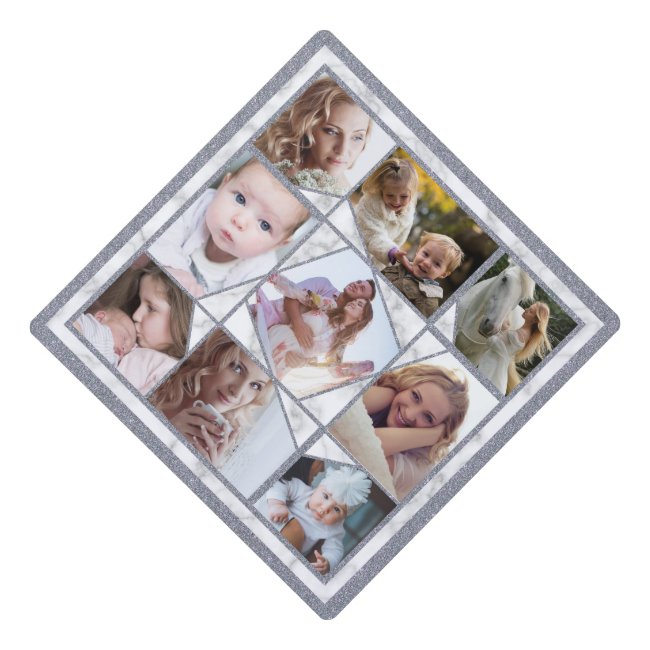 Family Photo Collage 9 Instagram Pictures | Marble Graduation Cap Topper