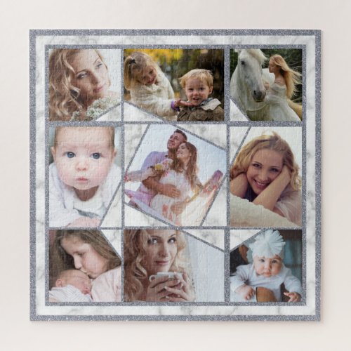 Family Photo Collage 9 Instagram Pictures  Marble Jigsaw Puzzle