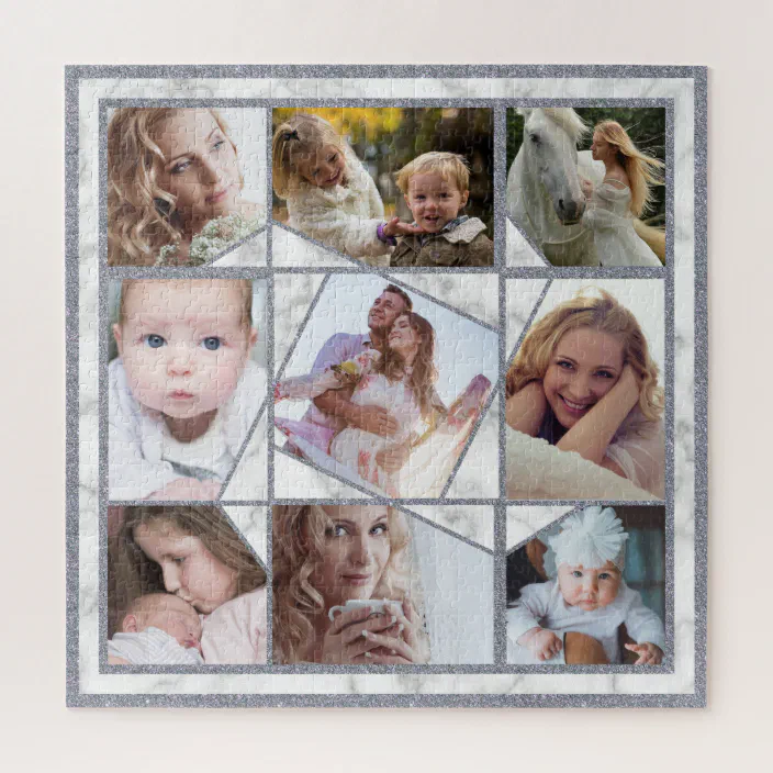 Family Photo Collage 9 Instagram Pictures Marble Jigsaw Puzzle Zazzle Com